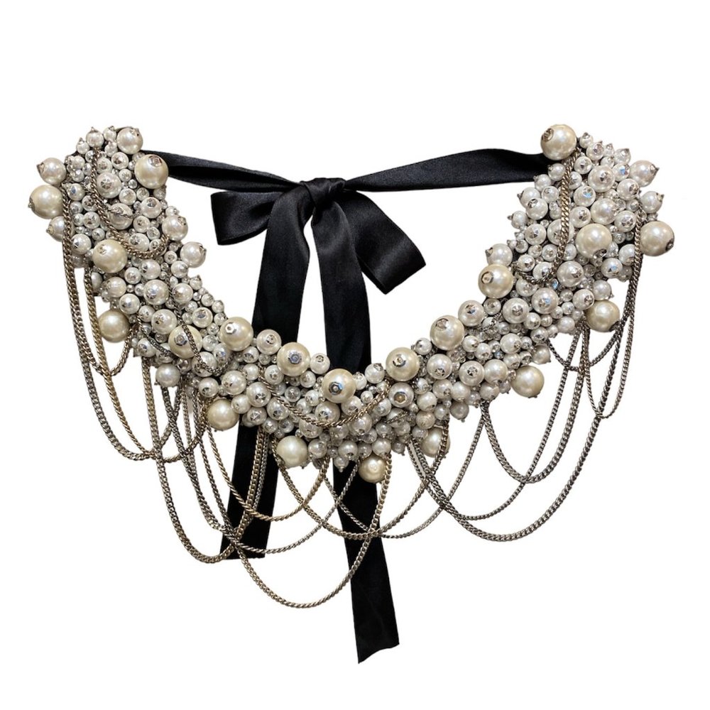 Rare Vintage Oscar De La Renta Pearl Chain Necklace Collar Evening Wear